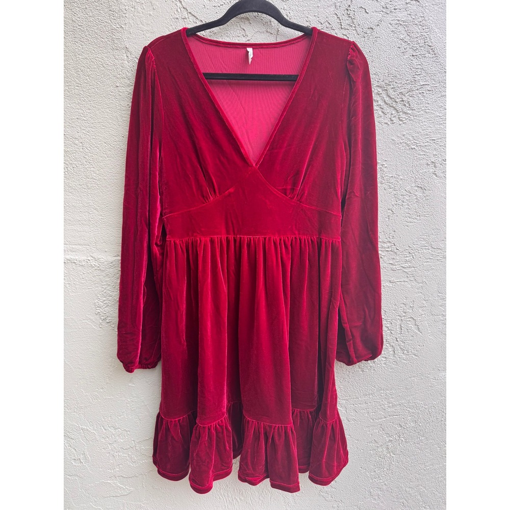 Halara NEW Red Plush Velvet Ruffle Babydoll Mini Dress XL Party Whimsigoth Glam - Picture 2 of 11
